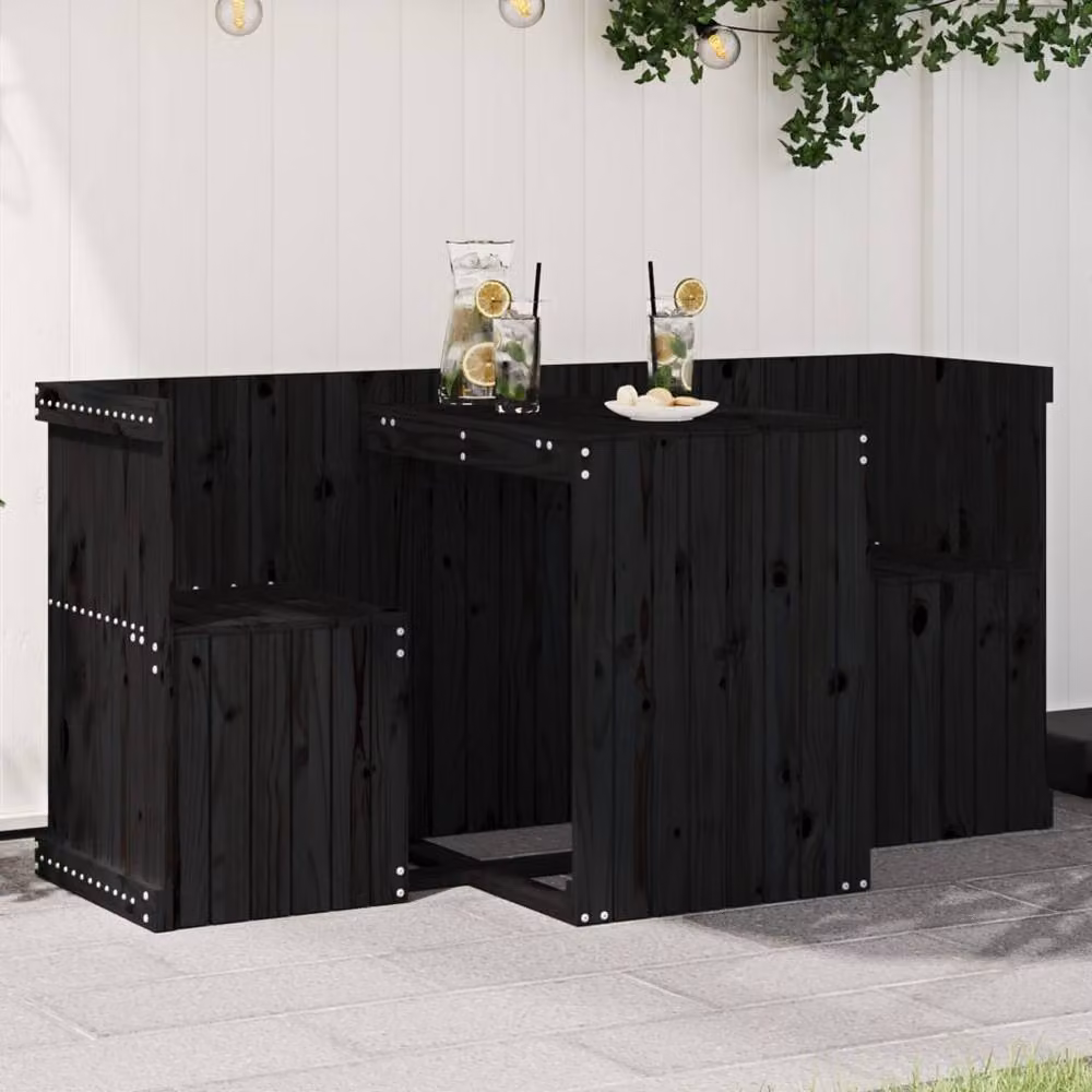 Berkfield Home 2 Seater Rustic Black Solid Wood Pine Balcony Set – 2