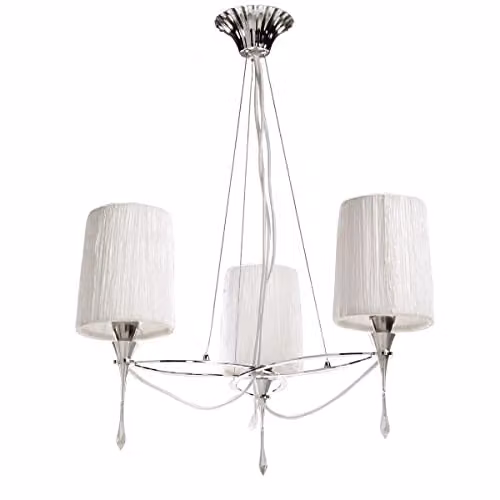 Netlighting Lucca 3-Light Pendant Lamp in Chrome with White Shades and Grey Crystal