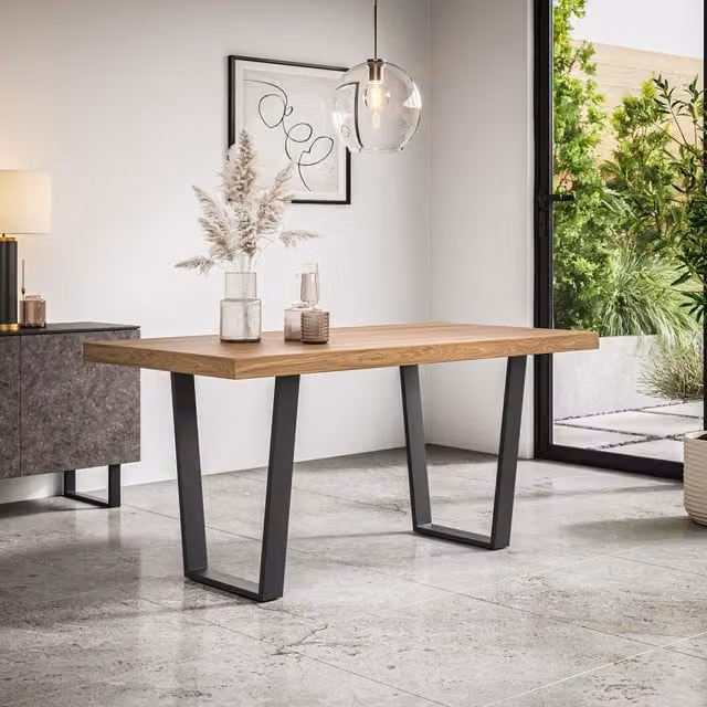 More4Homes Aria Oak Rectangular Dining Table with Black Legs, W/D/H: 160 x 76 x 80 cm