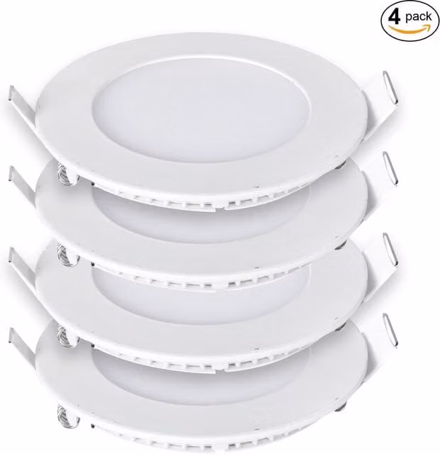 EnerJ Smart 18W Recessed Round LED Downlight Mini Panel, White (Pack of 4)