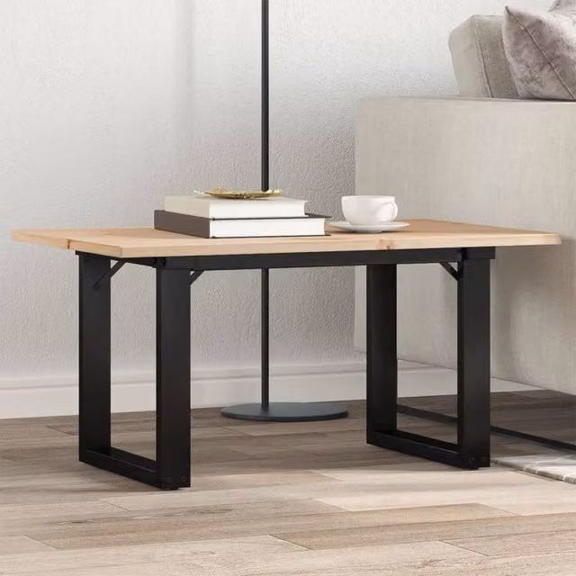 Berkfield Home O-Frame Coffee Table in Brown Solid Pine and Steel, W: 80 cm, D: 50 cm, H: 40 cm – 1