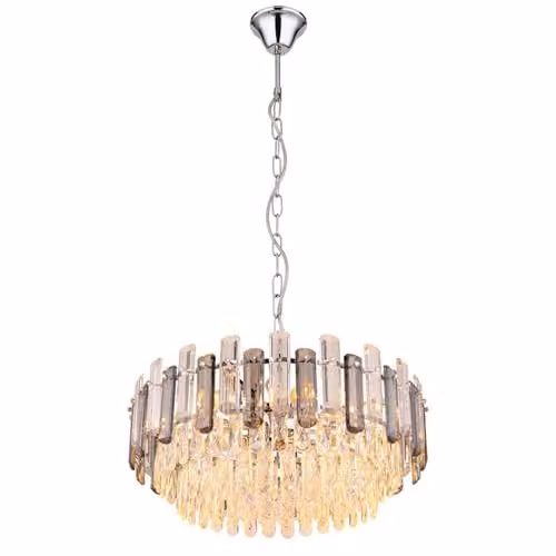 Globo Lighting Chrome Crystal Pendant Lamp with 12 E14 Bulbs in Grey and Smoke, Height: 132 cm