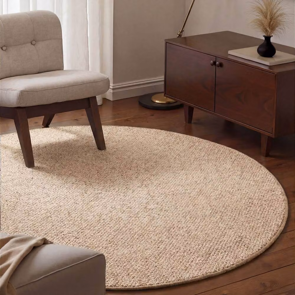 THE RUGS Wolly Tufted Round Wool Look Rug in Beige, Diameter: 133 cm – 5