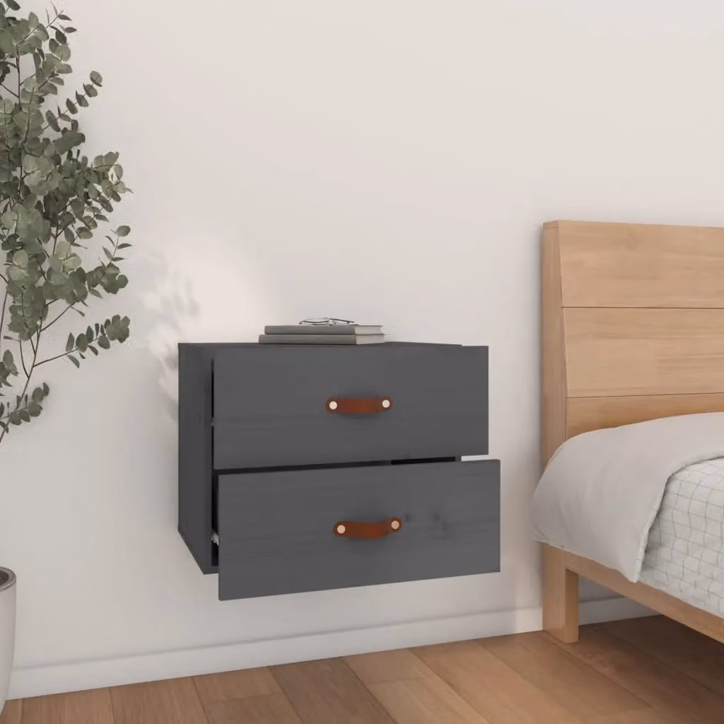 Berkfield Home Set of 2 Wall-mounted Grey Pine Bedside Cabinets, W: 50 cm, D: 36 cm, H: 40 cm – 3