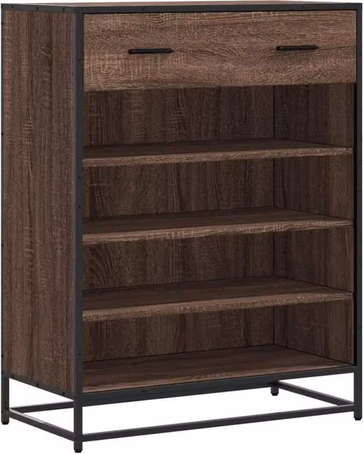 Berkfield Home Brown Oak Shoe Cabinet with Metal Accents, W/D/H: 75 x 38 x 97.5 cm