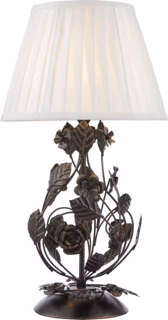 Dar Lighting Black and Bronze Metal Tabletop Reading Lamp with White Fabric Cylinder Shade