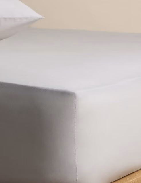 M&S Pure Cotton 180 Thread Count Deep Fitted Sheet, Grey, W: 140 cm, L: 200 cm