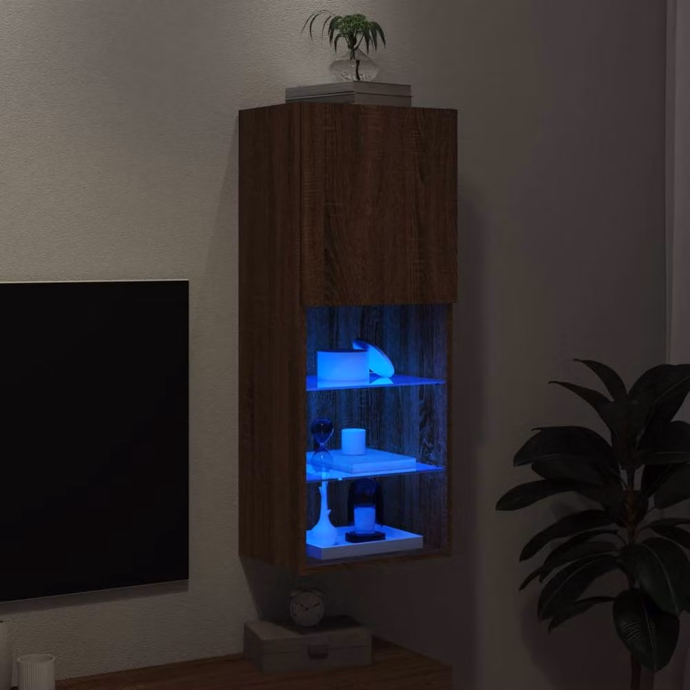 Berkfield Home Modern TV Cabinet with LED Lights in Brown Oak, W/D/H: 40.5 x 30 x 102 cm – 3