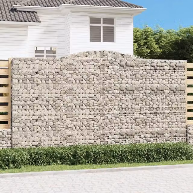 Berkfield Home Arched Gabion Basket in Silver Galvanised Steel, W: 400 cm, D: 50 cm, H: 220-240 cm – 1