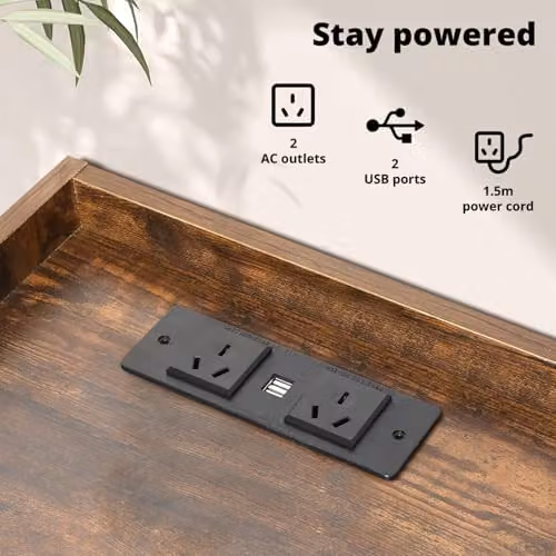 Levede Bedside Table with Charging Station and 3 Drawers, Rustic Brown with LED Lighting and USB Outlets – 5