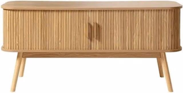 CALICOSY ERNEST TV Stand with 2 Sliding Doors, Light Brown, W: 120 cm, D: 39 cm, H: 55 cm – 1