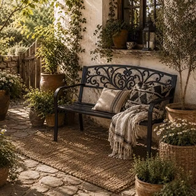 Wyld Haus Saradi Taro Black Steel 2 Seater Garden Bench