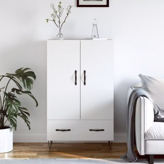 Berkfield Home Modern White Highboard with Hinged Doors and Internal Shelves, W: 69.5 cm, D: 31 cm, H: 115 cm – 1