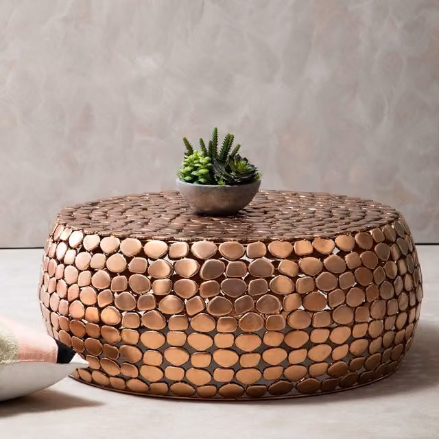 Fifty Five South Orsina Modern Round Metal Coffee Table in Gold – 2