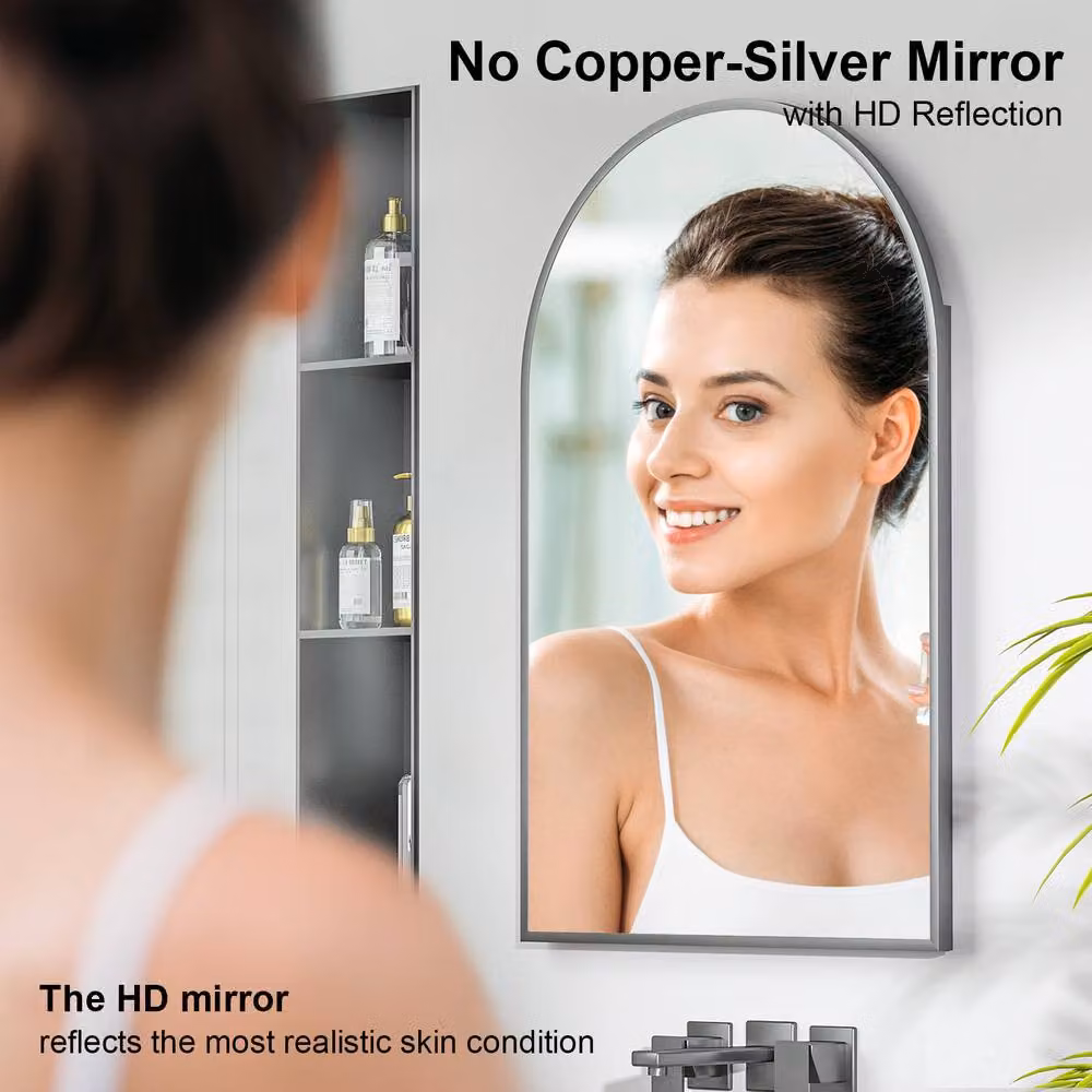 KEEPREAPER Black Arched Bathroom Mirror Cabinet, Wall Mounted, W: 50 cm, H: 76 cm – 4