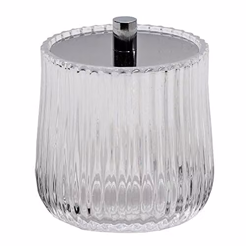 Showerdrape Regent Ribbed Glass Soap Dispenser and Tumbler Set in Transparent with Chrome Finish