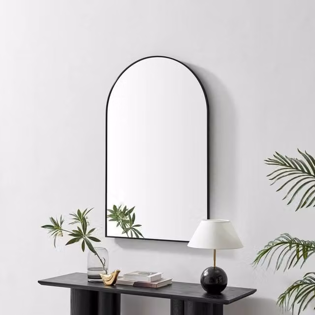 FurnitureboxUK Charlie Black Metal Large Arch Mantel Wall Mirror, H 110 cm x W 70 cm – 1
