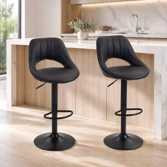 STILVORA Set of 2 Swivel Bar Stools in Black Faux Leather – 1