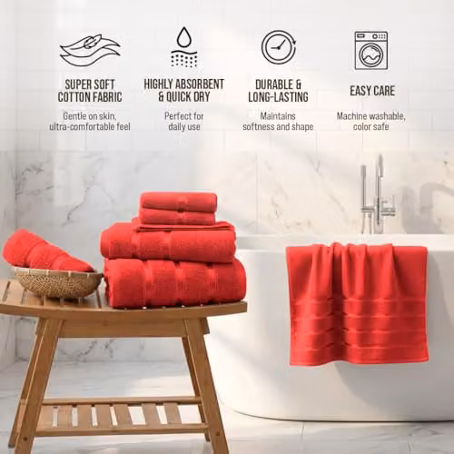 Smart Living 8 Piece Luxury Cotton Towel Set in Red – 4