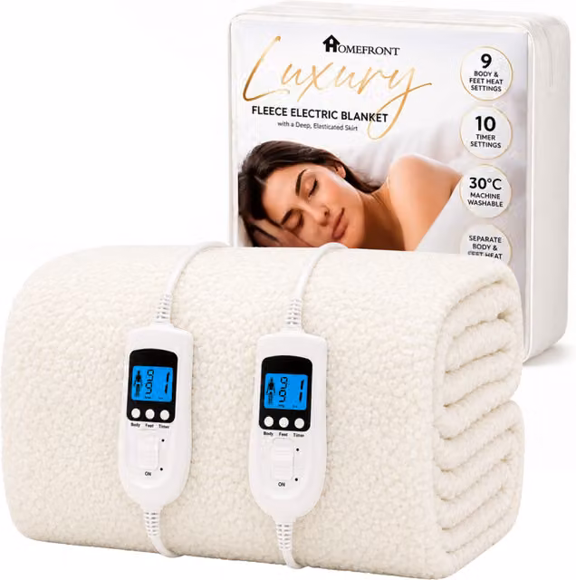 Homefront Premium Fleece Fitted Electric Heated Blanket Cover in White, 200 x 200 cm