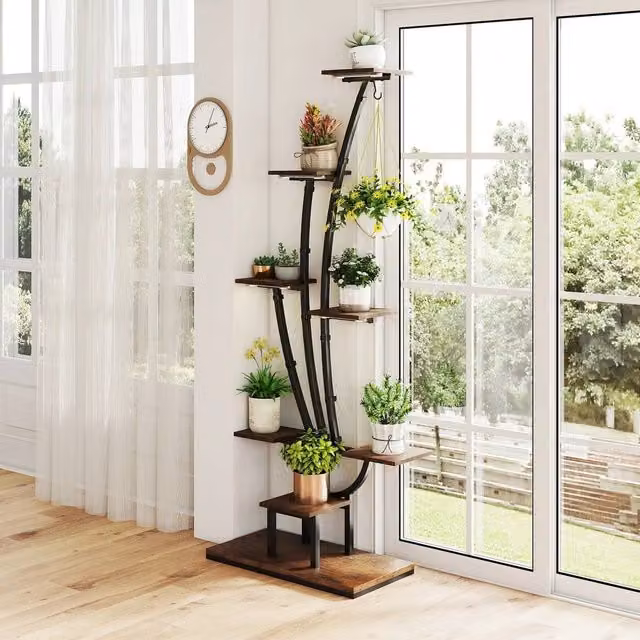 VOGREX Brown 8-Tier Metal Corner Plant Stand, Height: 155 cm