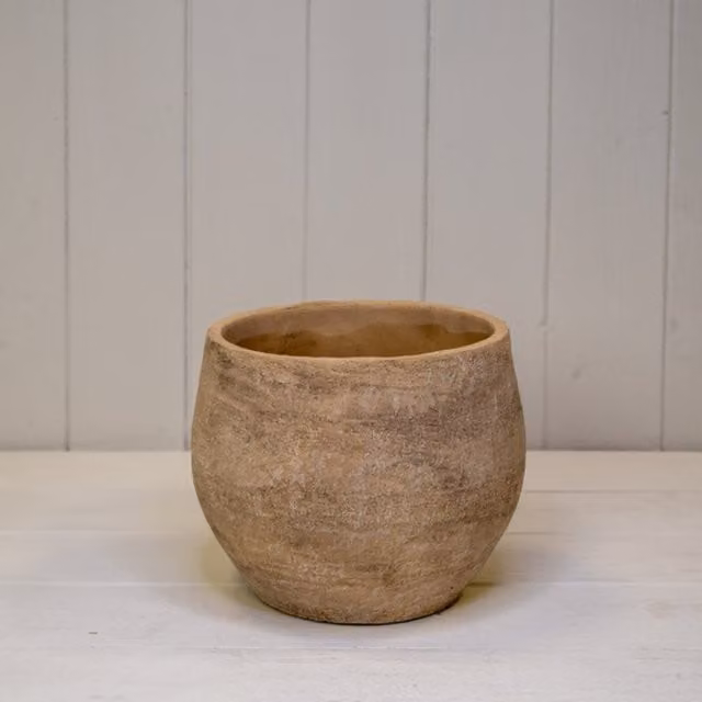 KDMD Round Rustic Concrete Tabletop Planter in Grey, Brown and Beige