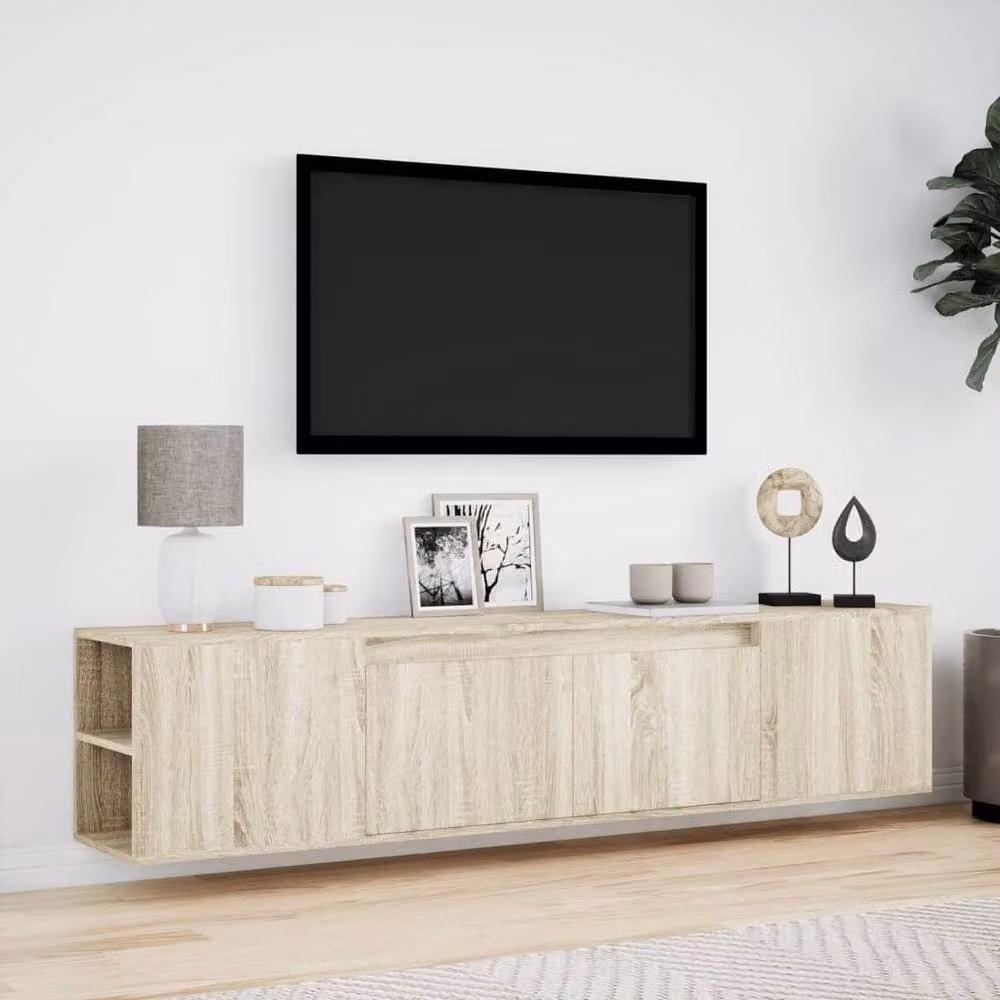 Berkfield Home LED TV Wall Cabinet in Sonoma Oak, Light Brown, W: 180 cm, D: 39.5 cm, H: 31 cm – 3