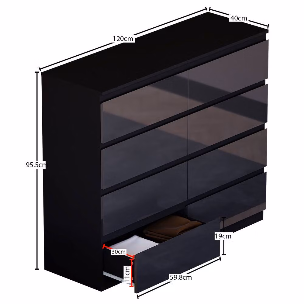 HD Designs Glinton Gloss 8 Drawer Chest of Drawers in Black – 2