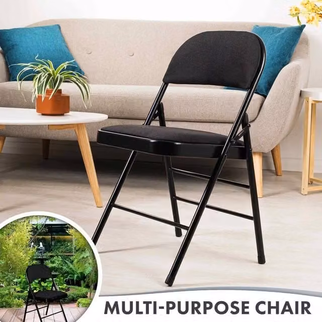 Kelvenix Black Folding Chairs with Padded Fabric Seats and Metal Frame, Height: 100 cm – 1