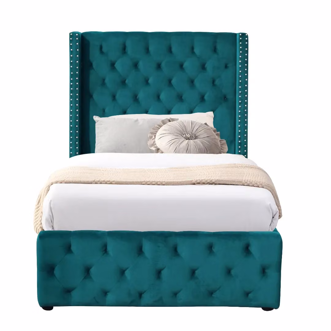 Comfy Living Ltd Single Winged Plush Velvet Ottoman Gas Lift Storage Bed Frame in Green – 2