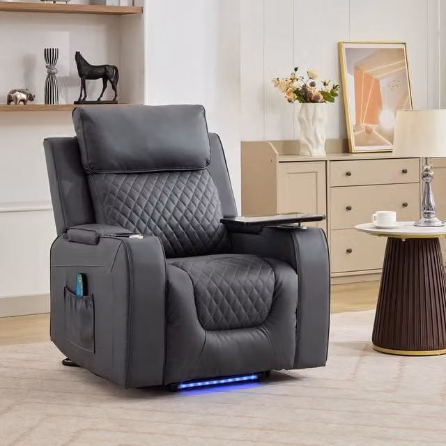 Artemis Home Byron Electric Riser Recliner Chair with Massage, Heat, Drink Cooler and Table in Grey