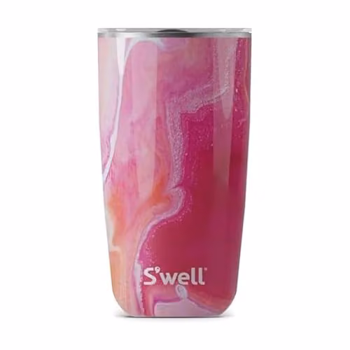 S'well Rose Agate Tumbler with Lid, 530ml, Pink and Multicolour Stainless Steel Travel Cup – 1