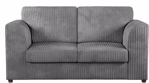 SofaSelectionUk Ltd Jumbo Cord High Back 2-Seater Sofa in Grey Striped Fabric, W/D/H: 155 x 87 x 90 cm