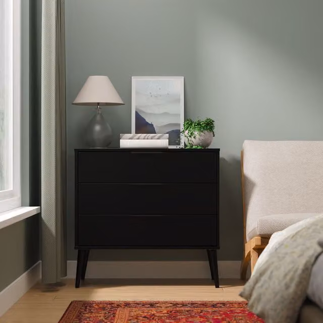 Ready Assembled 2 U Fuji 3 Drawer Chest in Matt Black – 1
