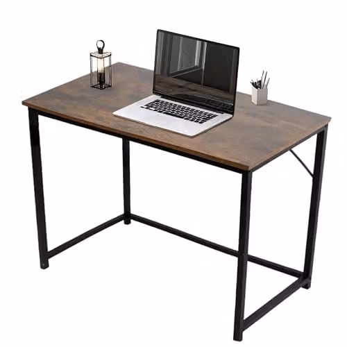 House of Home Rustic Computer Desk with Dark Brown Wood Effect Top and Black Metal Frame, W: 80 cm, D: 50 cm, H: 76 cm