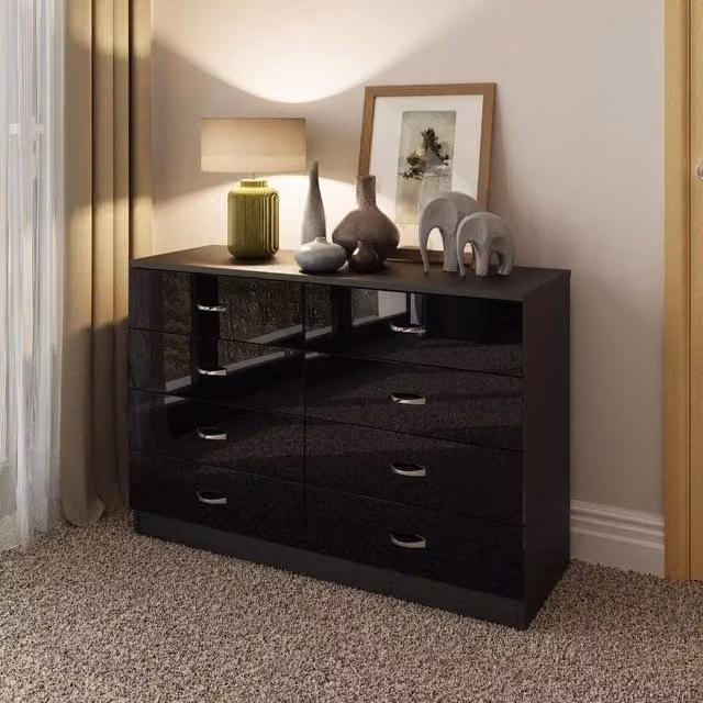 SPETLEK 8 Drawer Chest Of Drawers in Black Gloss Modern Bedroom Furniture – 1