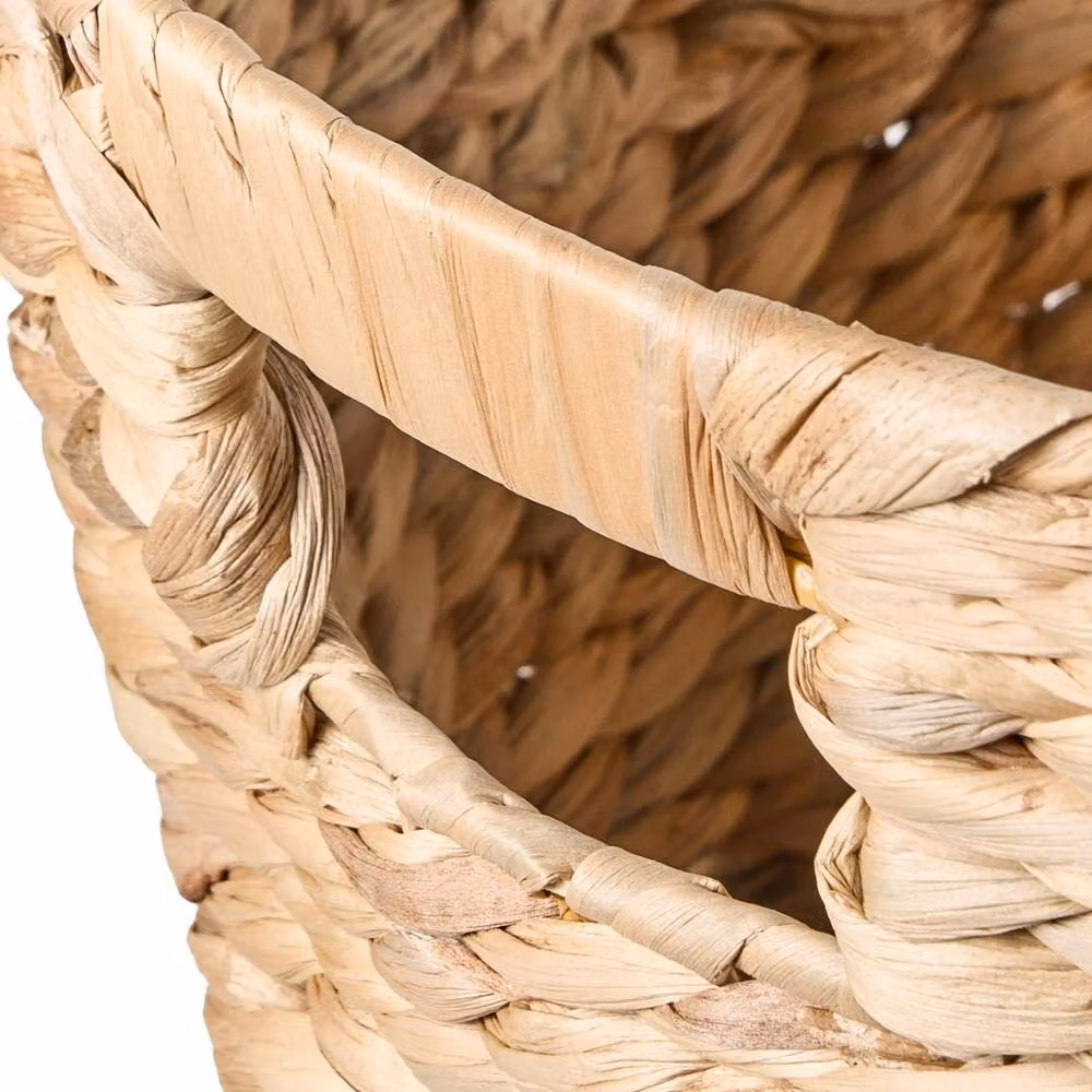 Wyld and Coco Natural Water Hyacinth Braided Basket with Deer Ears in Brown and Beige – 3