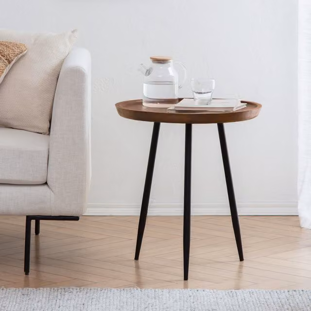 MH London Classic Round Mango Wood Side Table in Brown