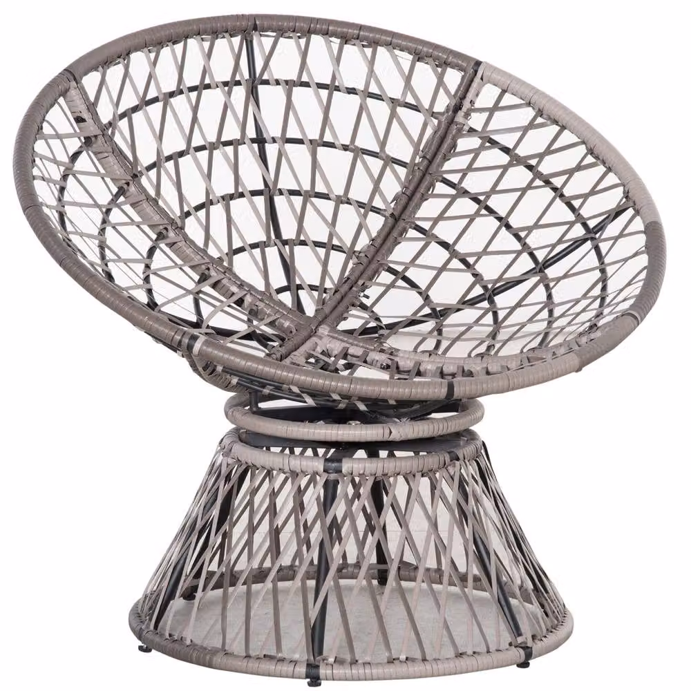 ERGOVEXA 360 Swivel Rattan Papasan Moon Bowl Lounge Chair in Grey – 4
