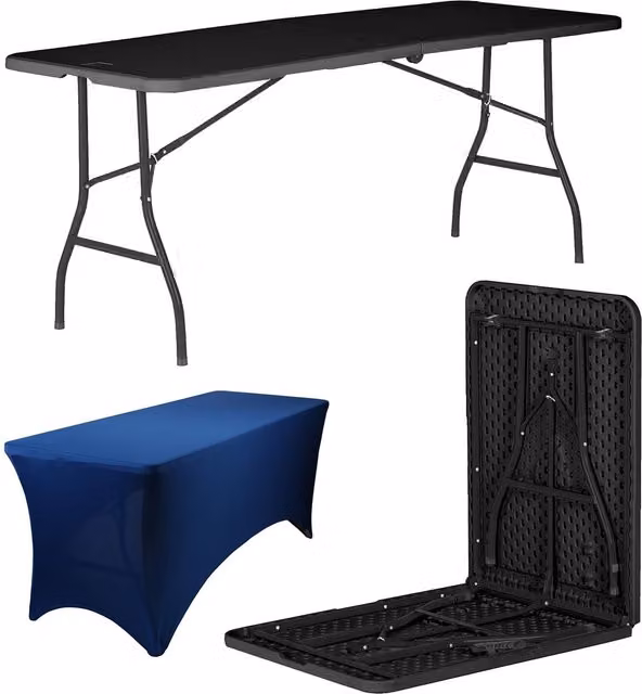 Harbour Housewares Folding Camping Picnic Table with Fitted Tablecloth, Black and Blue, W: 180 cm, D: 70 cm, H: 73.5 cm – 6