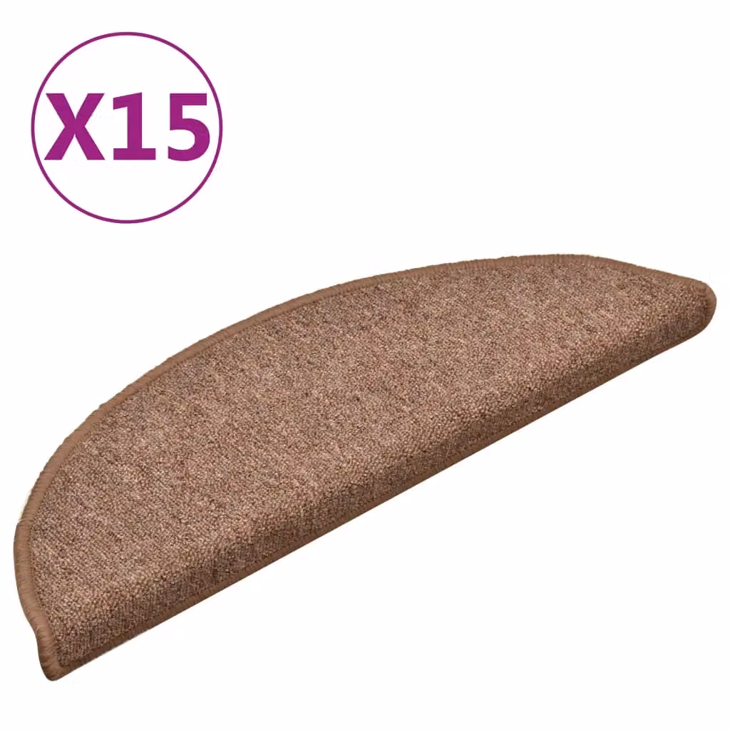 Berkfield Home Self-Adhesive Carpet Stair Treads, 15 Pieces, Brown, W/D/H: 56 x 17 x 3 cm – 2
