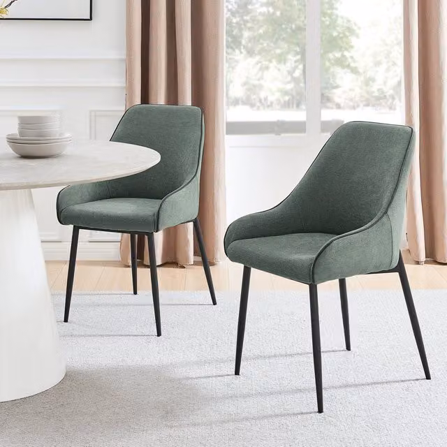 FurnitureboxUK Beaumont Set of 2 Green Fabric and Synthetic Leather Dining Chairs with Black Metal Legs – 1