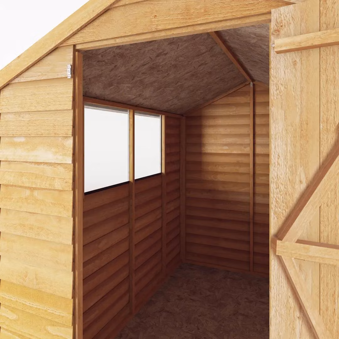 Waltons Wooden Overlap Apex Roof Garden Storage Shed with Window and Single Door, Brown, W: 160.3 cm, D: 213.36 cm, H: 191.9 cm – 3