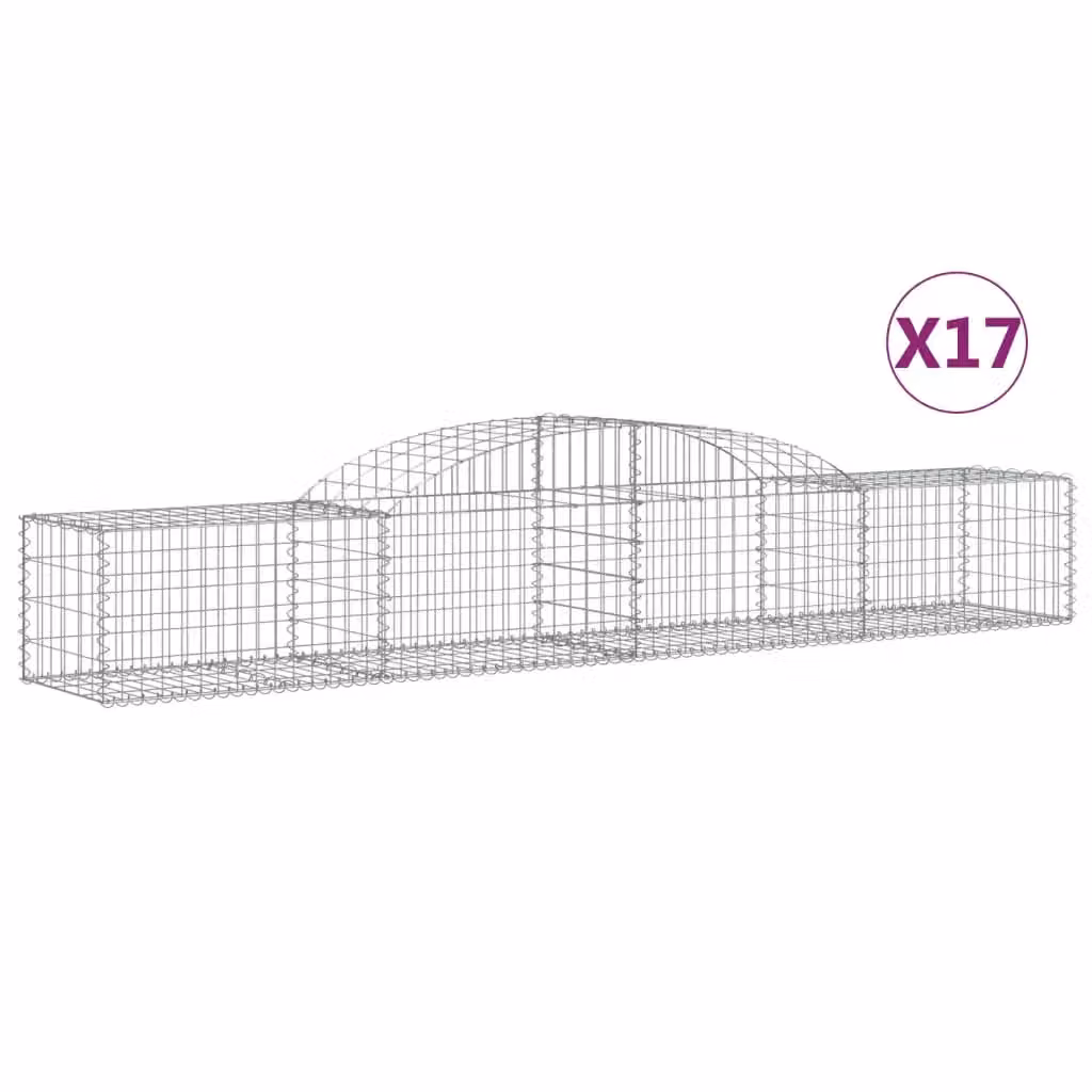 Berkfield Home Arched Gabion Baskets, 17 Piece Set, Silver Galvanised Steel, W: 300 cm, D: 50 cm, H: 40-60 cm – 2