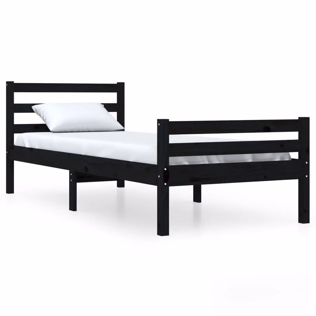 Berkfield Home Modern Black Solid Pine Wood Bed Frame W/D/H: 100 x 200 cm – 2