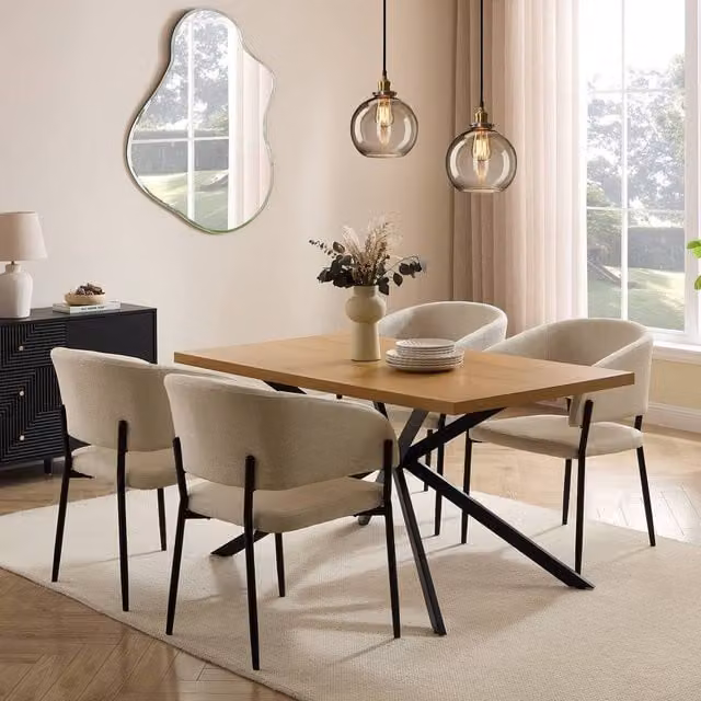 VonHaus Abel Rectangular 6 Seater Wood Effect Dining Room Table in Sand, Black and Brown, W/D/H: 150 x 85 x 75.5 cm