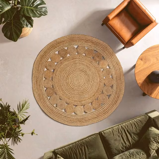 Orsina Bosie Demir Round Braided Jute Rug in Brown, Diameter: 100 cm