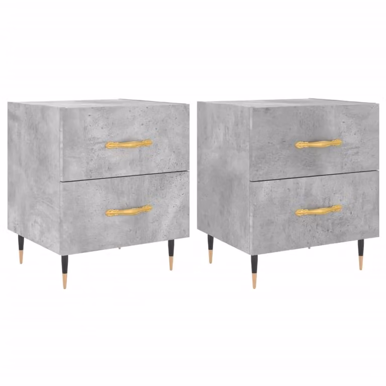 Berkfield Home Set of 2 Modern Bedside Cabinets in Concrete Grey, W/D/H: 40 x 35 x 47.5 cm