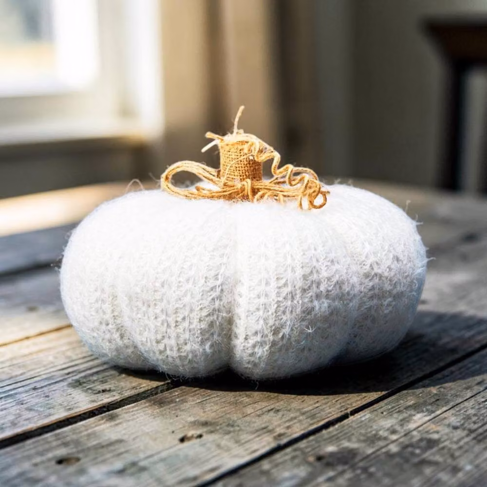 Four Candle White Knitted Round Pumpkin Cushion Decoration W/D/H: 23 x 23 x 16 cm – 2