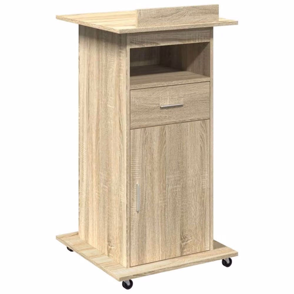 Berkfield Home Lectern with Wheels and Drawer in Sonoma Oak, Light Tan, W/D/H: 55 x 55 x 107 cm – 2
